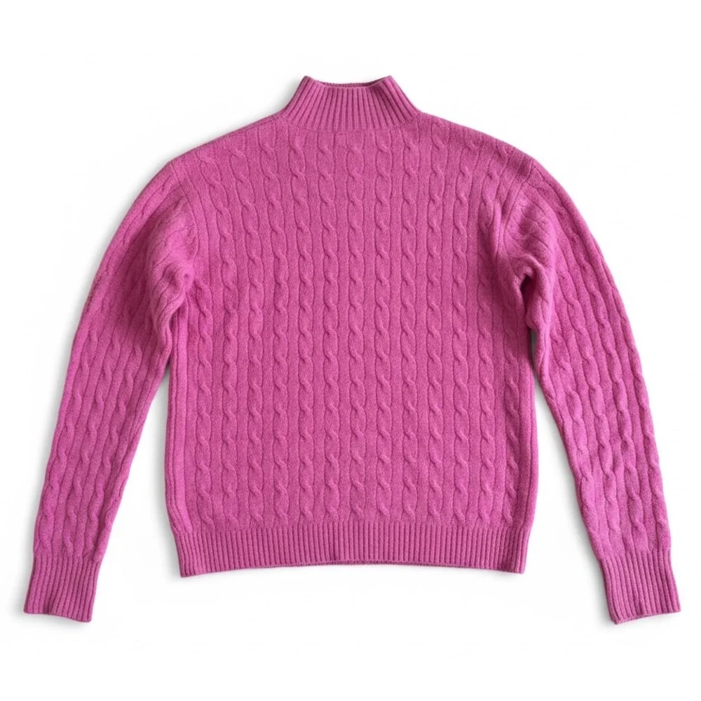 J. Crew Extra Soft Cable Knit Mock Neck Sweater Cozy Stretch Hot Pink Small